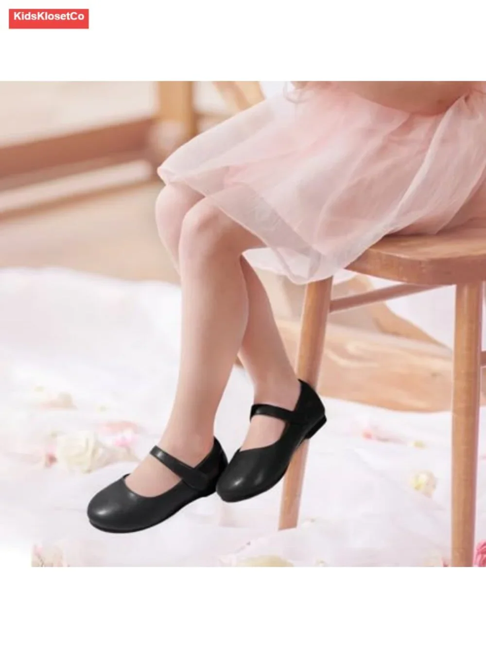 Toddler Mary Jane Ballet Flats with Hook and Loop Closure, Round Toe